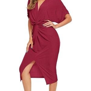 Amazon Women's Red Twist-Front Midi Dress